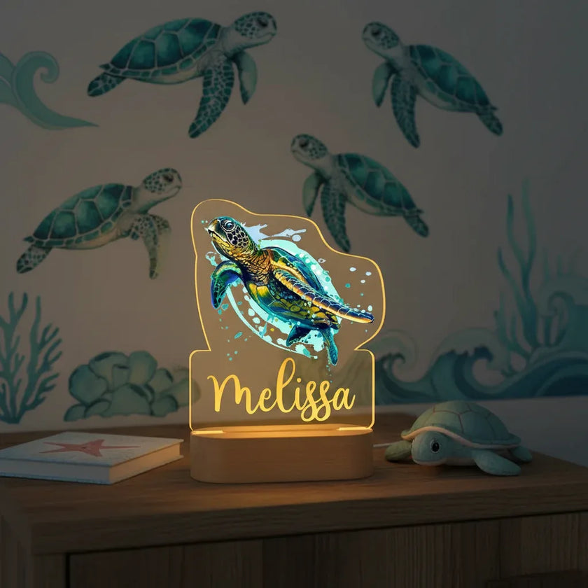 Turtle Personalized Night Light Custom Name Acrylic Lamp for Baby or Kids Bedroom