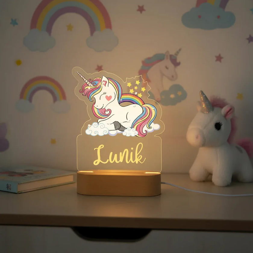 Personalized Unicorn Night Light Custom Name Acrylic Lamp for Baby’s Room or Kids’ Bedroom