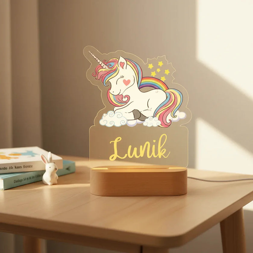 Personalized Unicorn Night Light Custom Name Acrylic Lamp for Baby’s Room or Kids’ Bedroom