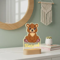 Brown Bear Personalized Animal Night Light Custom Name Acrylic Lamp for Baby’s Room or Kids’ Bedroom