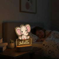 Elephant with Pink Ears Personalized Night Light Custom Name Acrylic Lamp for Baby’s Room or Kids Bedroom