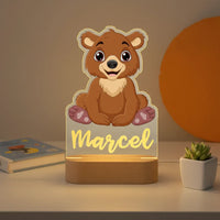 Brown Bear Personalized Animal Night Light Custom Name Acrylic Lamp for Baby’s Room or Kids’ Bedroom