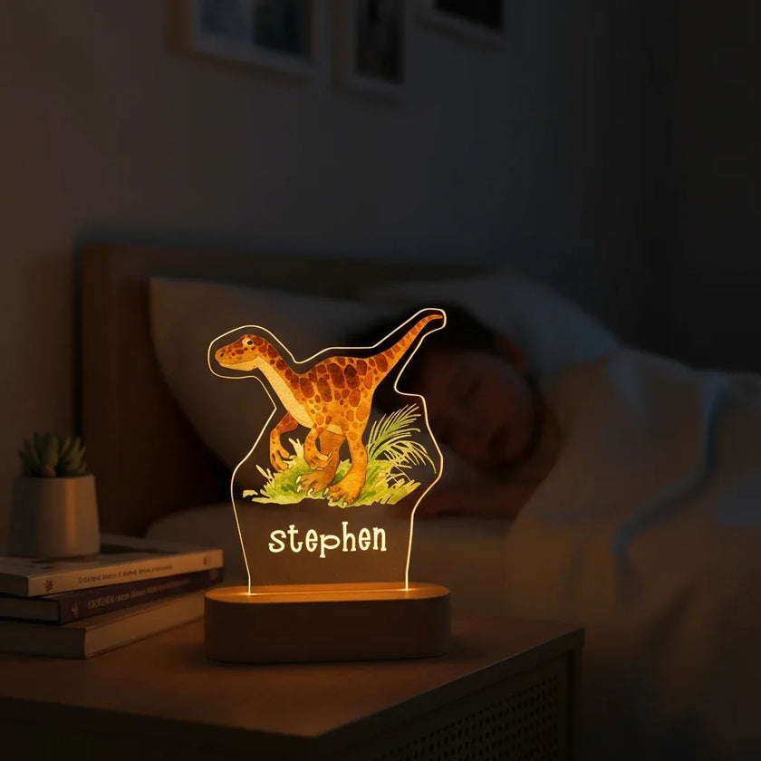 Velociraptor Dinosaur Personalized Children's Night Light Custom Name Acrylic Lamp for Baby's Room or  Kids Bedroom