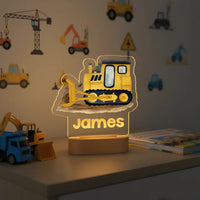 Yellow Bulldozer Personalized kids Night Light Custom Name Acrylic Lamp for Kids Bedroom or Nursery