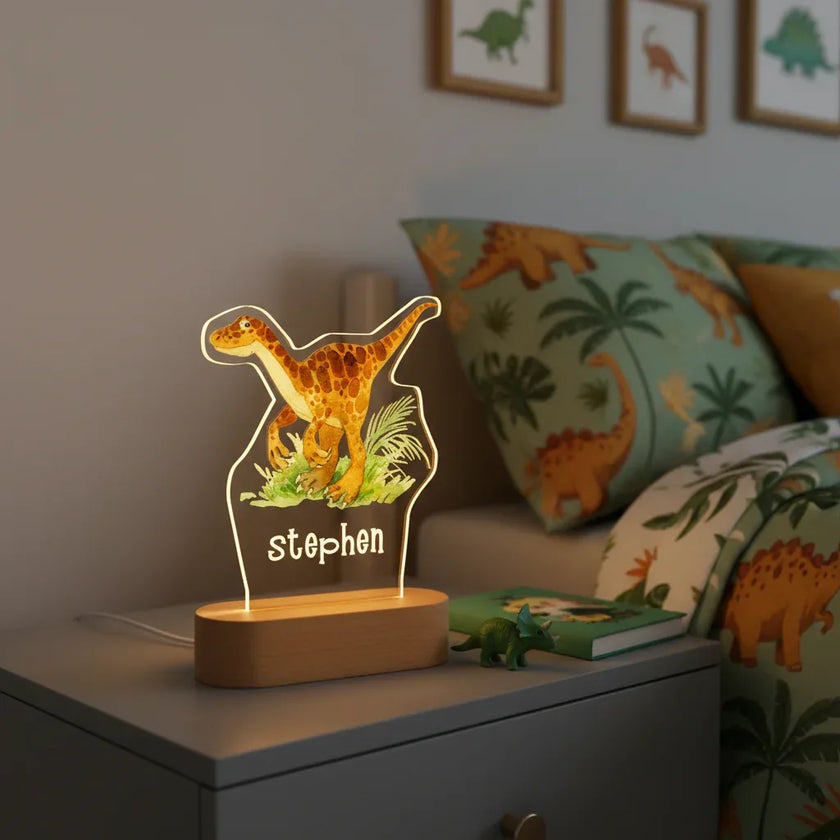 Velociraptor Dinosaur Personalized Children's Night Light Custom Name Acrylic Lamp for Baby's Room or  Kids Bedroom