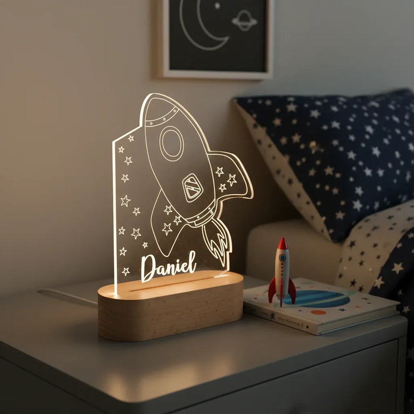 Rocket Night Light Personalized Children's Name Lamp Custom Kids or Newborn Bedroom Decor