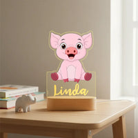 Pink Piglet Personalized Children's Animal Night Light Custom Name Acrylic for Lamp Baby or Kids Bedroom