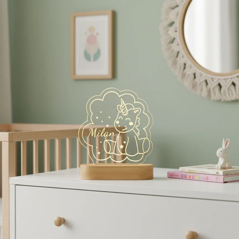 Baby Unicorn Personalized kids Night Light Custom Name Acrylic Lamp for Kids Bedroom or Nursery