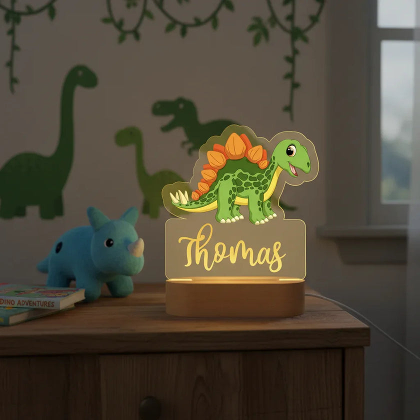 Dinosaur Personalized Night Light Custom Name Acrylic Lamp for Baby or Kids Bedroom