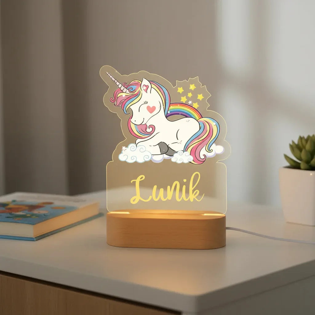 Personalized Unicorn Night Light Custom Name Acrylic Lamp for Baby’s Room or Kids’ Bedroom