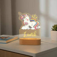 Personalized Unicorn Night Light Custom Name Acrylic Lamp for Baby’s Room or Kids’ Bedroom