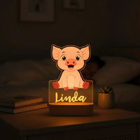 Pink Piglet Personalized Children's Animal Night Light Custom Name Acrylic for Lamp Baby or Kids Bedroom