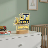 Yellow Bulldozer Personalized kids Night Light Custom Name Acrylic Lamp for Kids Bedroom or Nursery