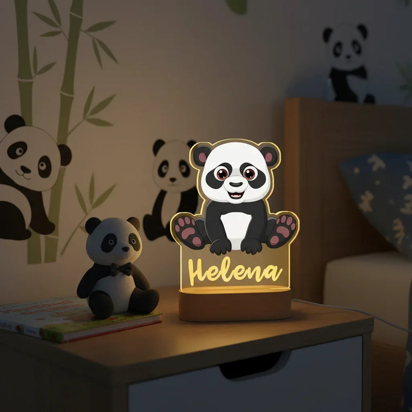 Panda Personalized Kids's Animal Night Light Custom Name Acrylic Lamp Baby Kids Bedroom Decor