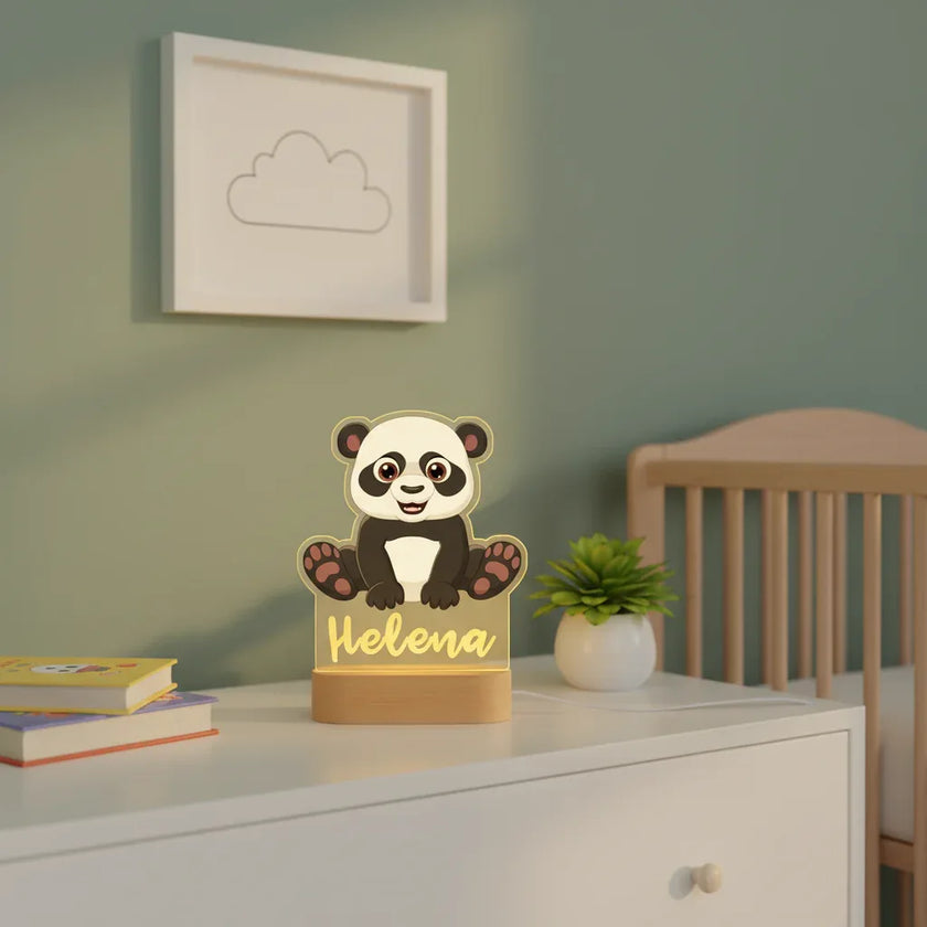 Panda Personalized Kids's Animal Night Light Custom Name Acrylic Lamp Baby Kids Bedroom Decor