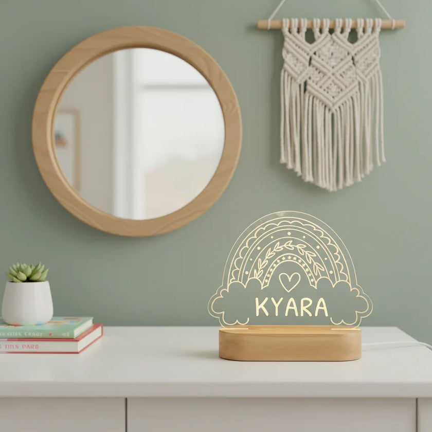 Rainbow Night Light Personalized Children's Name Lamp Custom Nursery Newborn Bedroom
