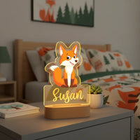 Fox Personalized Animal Night Light Custom Name Acrylic Lamp for Baby and Kids Bedroom