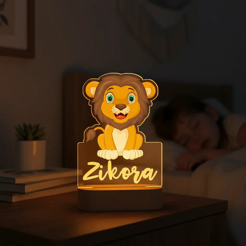 Jungle Lion Personalized Animal Night Light Custom Name Acrylic Lamp for Baby and or Kids Bedroom