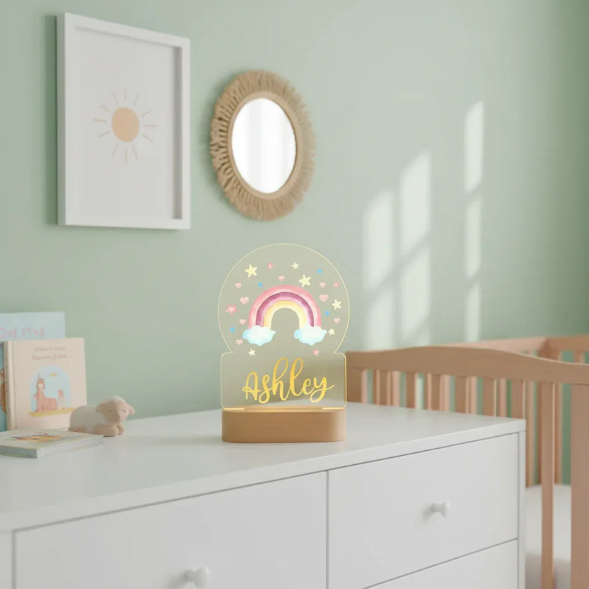 Personalized Rainbow Night Light Custom Name Acrylic Lamp for Baby Room and Kids Bedroom