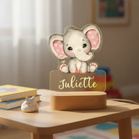 Elephant with Pink Ears Personalized Night Light Custom Name Acrylic Lamp for Baby’s Room or Kids Bedroom