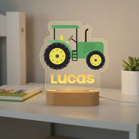 Classic Green Tractor Personalized kids Night Light Custom Name Acrylic Lamp for Kids Bedroom or Nursery