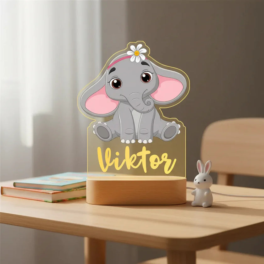 Cute Elephant Personalized Animal Night Light Custom Name Acrylic Lamp for Baby or Kids Bedroom