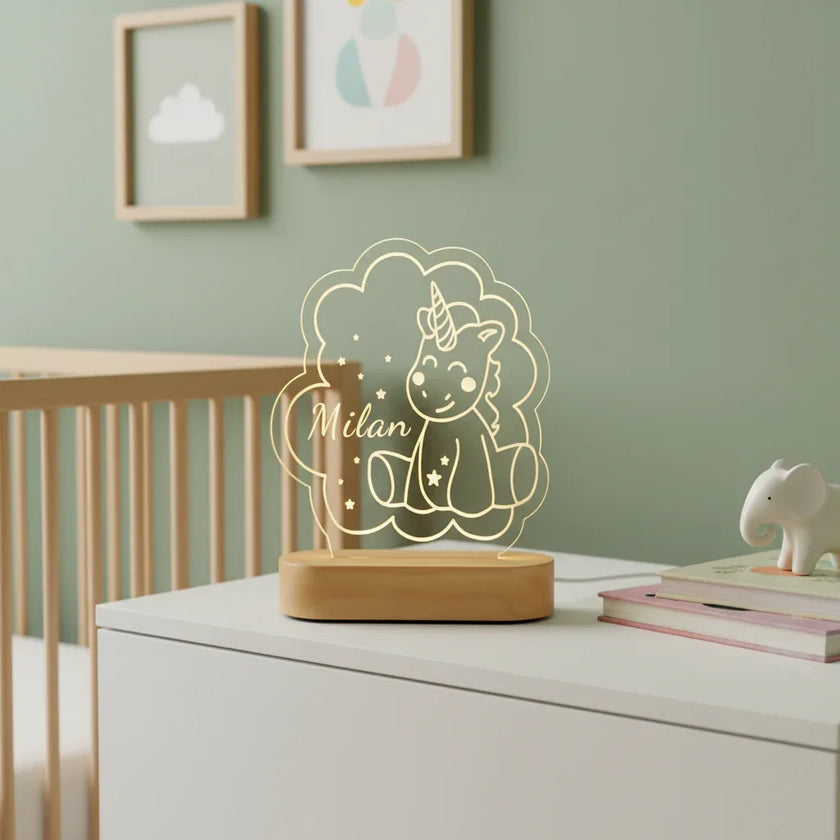 Baby Unicorn Personalized kids Night Light Custom Name Acrylic Lamp for Kids Bedroom or Nursery