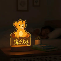 Golden Lion Cub Personalized kids Night Light Custom Name Acrylic Lamp for Kids Bedroom or Nursery