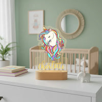 Unicorn with Rainbow Hair Personalized Children's Night Light Custom Name Acrylic Lamp for Nursery or Kids Bedroom