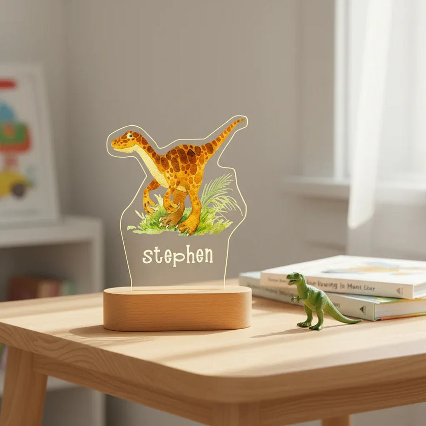 Velociraptor Dinosaur Personalized Children's Night Light Custom Name Acrylic Lamp for Baby's Room or  Kids Bedroom