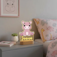 Hippo Personalized Animal Night Light Custom Name Acrylic Lamp for Baby Nursery and Kids Bedroom