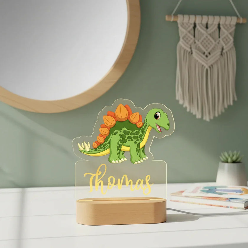Dinosaur Personalized Night Light Custom Name Acrylic Lamp for Baby or Kids Bedroom
