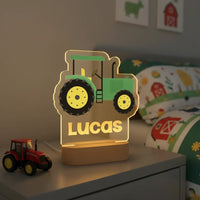 Classic Green Tractor Personalized kids Night Light Custom Name Acrylic Lamp for Kids Bedroom or Nursery
