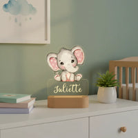 Elephant with Pink Ears Personalized Night Light Custom Name Acrylic Lamp for Baby’s Room or Kids Bedroom