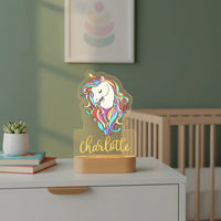Unicorn with Rainbow Hair Personalized Children's Night Light Custom Name Acrylic Lamp for Nursery or Kids Bedroom