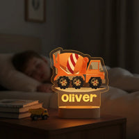 Cement Truck Personalized Night Light Custom Name Acrylic Lamp for Baby or Kids Bedroom