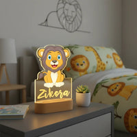 Jungle Lion Personalized Animal Night Light Custom Name Acrylic Lamp for Baby and or Kids Bedroom