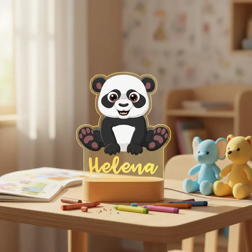 Panda Personalized Kids's Animal Night Light Custom Name Acrylic Lamp Baby Kids Bedroom Decor