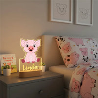 Pink Piglet Personalized Children's Animal Night Light Custom Name Acrylic for Lamp Baby or Kids Bedroom