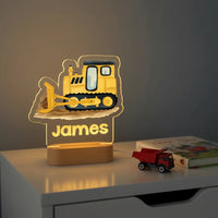 Yellow Bulldozer Personalized kids Night Light Custom Name Acrylic Lamp for Kids Bedroom or Nursery