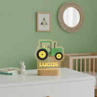 Classic Green Tractor Personalized kids Night Light Custom Name Acrylic Lamp for Kids Bedroom or Nursery