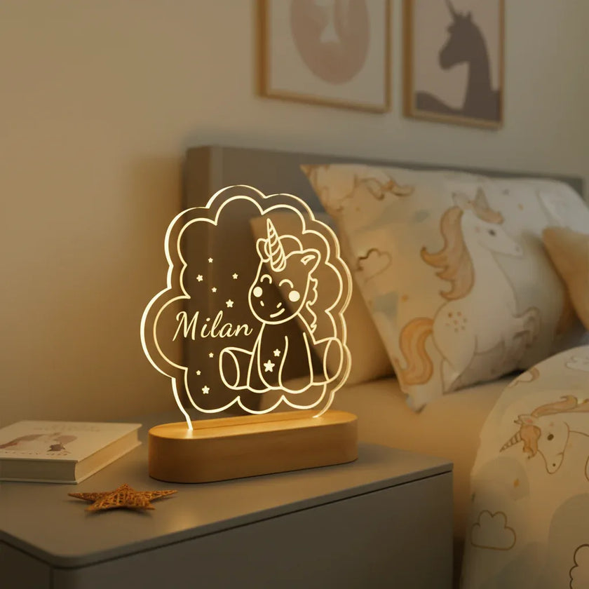 Baby Unicorn Personalized kids Night Light Custom Name Acrylic Lamp for Kids Bedroom or Nursery