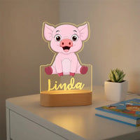 Pink Piglet Personalized Children's Animal Night Light Custom Name Acrylic for Lamp Baby or Kids Bedroom