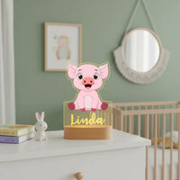 Pink Piglet Personalized Children's Animal Night Light Custom Name Acrylic for Lamp Baby or Kids Bedroom