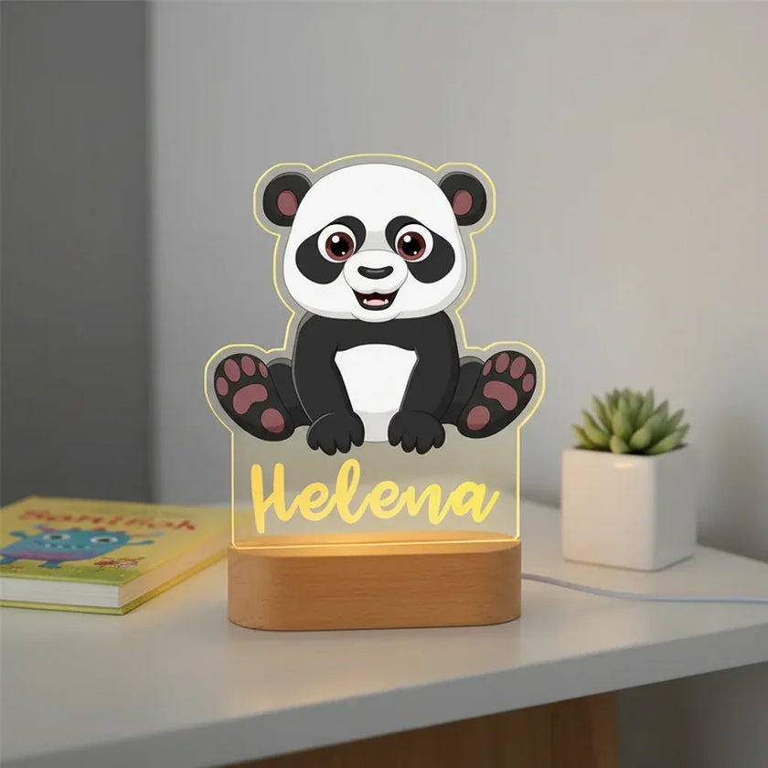 Panda Personalized Kids's Animal Night Light Custom Name Acrylic Lamp Baby Kids Bedroom Decor