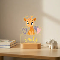 Giraffe with Hearts Personalized Animal Night Light Custom Name Acrylic Lamp for Baby and Kids Bedroom