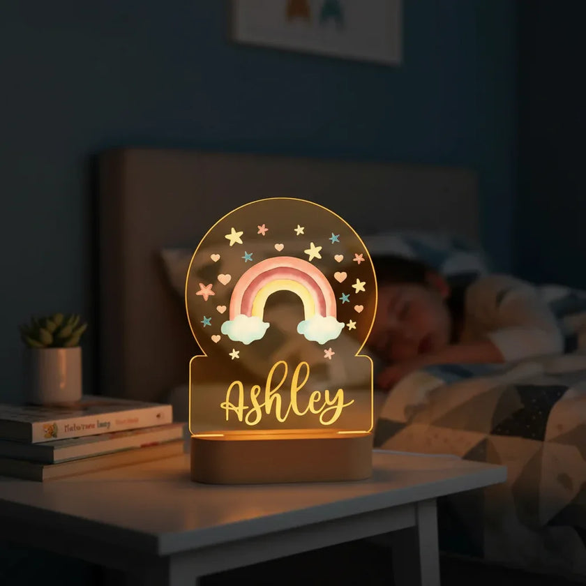 Personalized Rainbow Night Light Custom Name Acrylic Lamp for Baby Room and Kids Bedroom