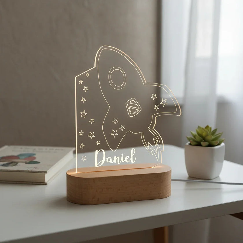 Rocket Night Light Personalized Children's Name Lamp Custom Kids or Newborn Bedroom Decor