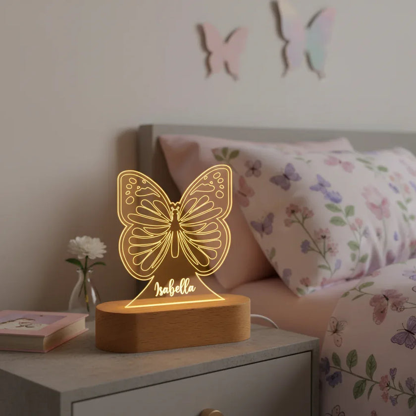 Butterfly Personalized kids Night Light Custom Name Acrylic Lamp for Kids Bedroom or Nursery