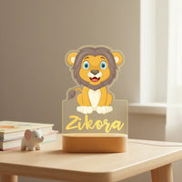 Jungle Lion Personalized Animal Night Light Custom Name Acrylic Lamp for Baby and or Kids Bedroom